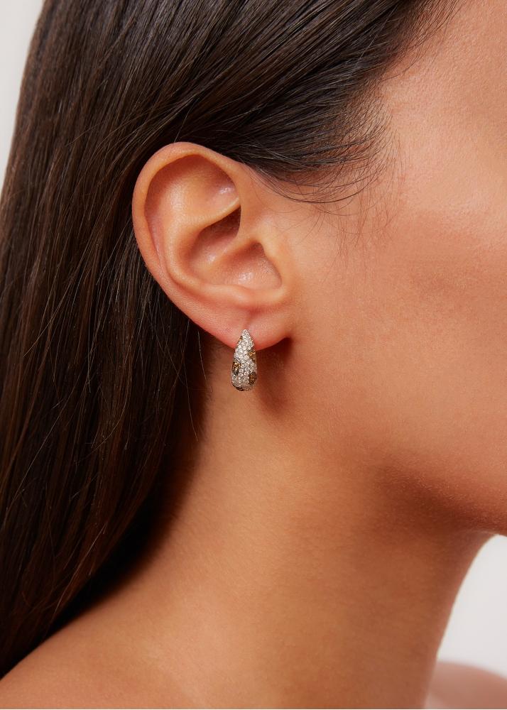 Yvonne Léon Paire De Créoles Léopard Gm Diamants Or Jaune