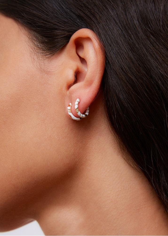 Yvonne Léon Paire De Créoles Mini Torsade Email Blanc Or Jaune