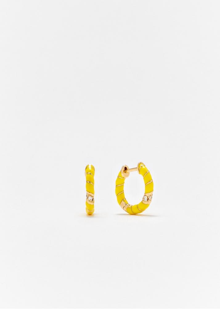 yvonne léon paire de créoles mini torsade email néon jaune or jaune