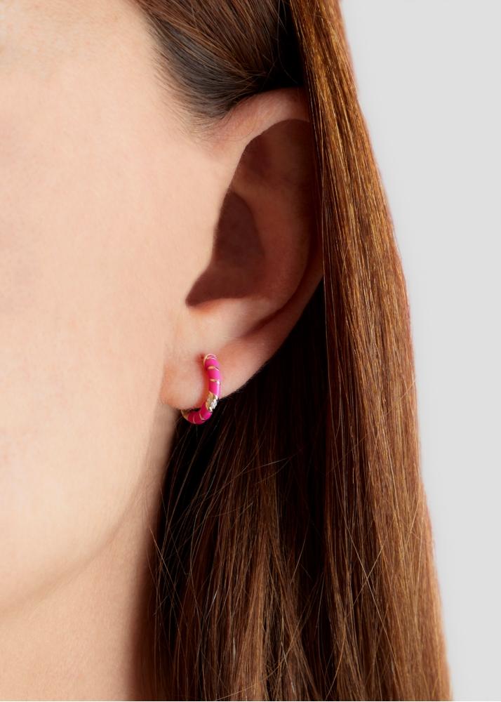 Yvonne Léon Paire De Créoles Mini Torsade Email Néon Rose Or Jaune