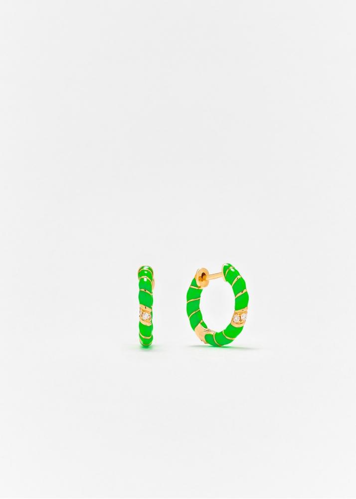 yvonne léon paire de créoles mini torsade email néon vert or jaune