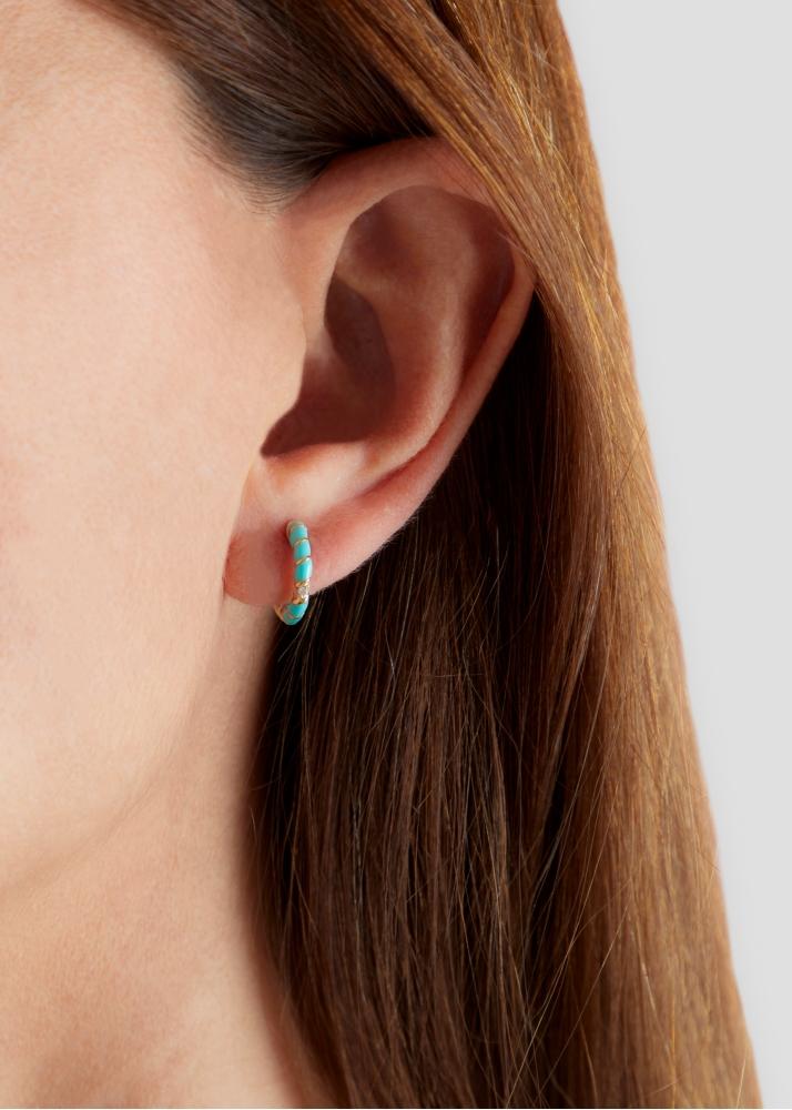 Yvonne Léon Paire De Créoles Mini Torsade Email Turquoise Or Jaune