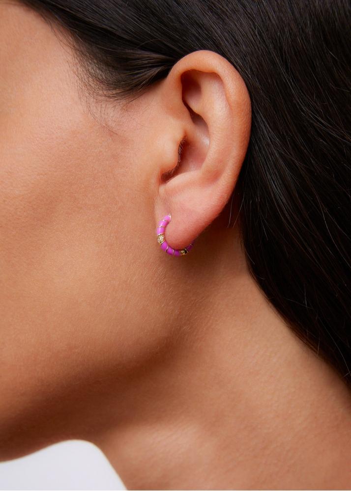 Yvonne Léon Paire De Créoles Mini Torsade Email Violet Or Jaune