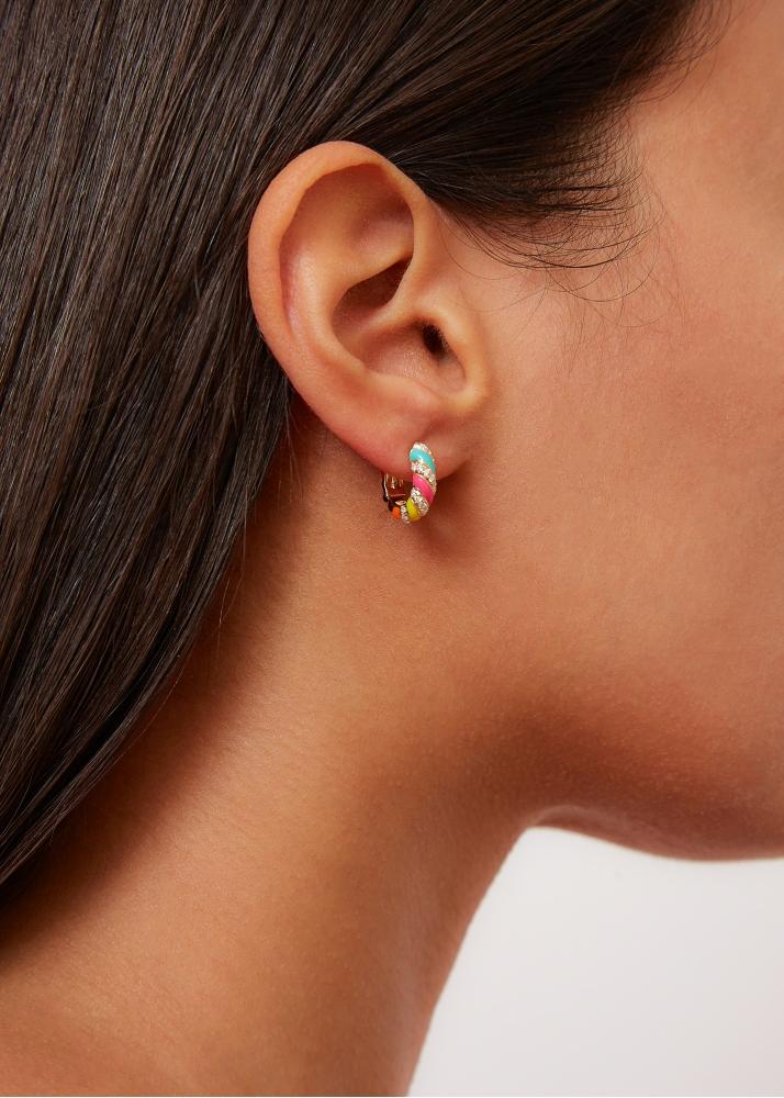 Yvonne Léon Paire De Créoles Torsade Rainbow Diamants Or Jaune