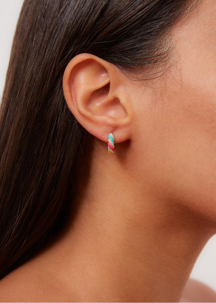 Yvonne Léon Paire De Créoles Torsade Rainbow Diamants Or Jaune