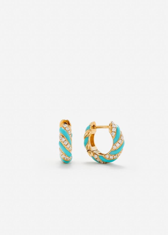 yvonne léon paire de créoles torsade turquoise diamants or jaune
