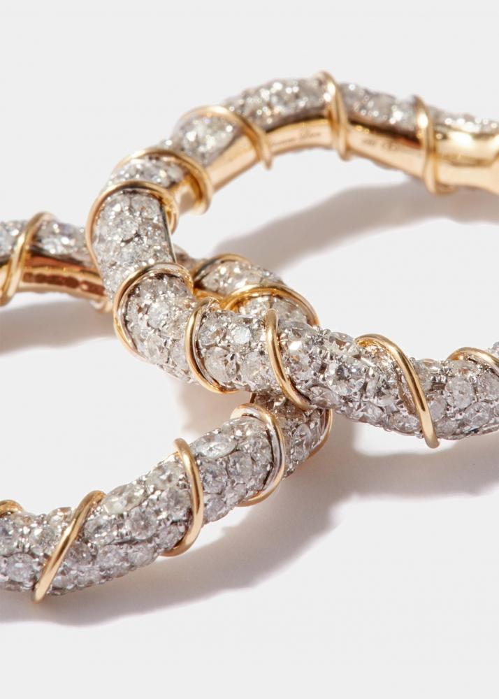 Yvonne Léon Paire De Créoles Twistées Diamants Or Jaune