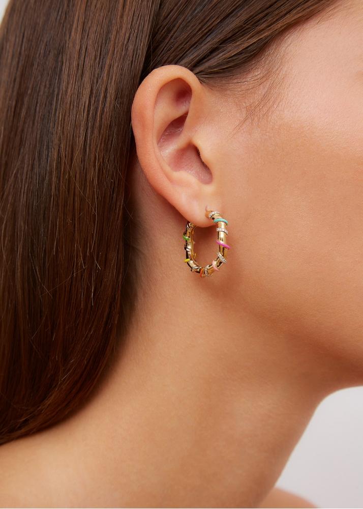 Yvonne Léon Paire De Créoles Twistées Rainbow Or Jaune