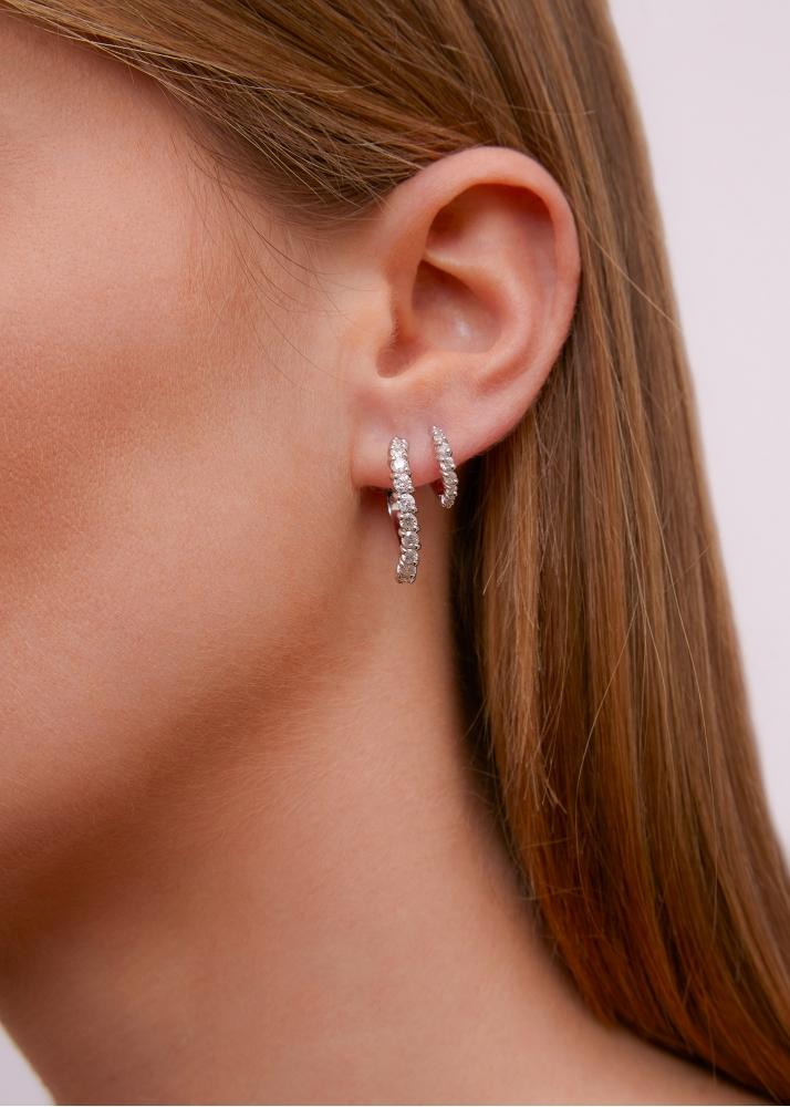 Yvonne Léon Paire De Créoles Vague Diamants Gm Or Blanc