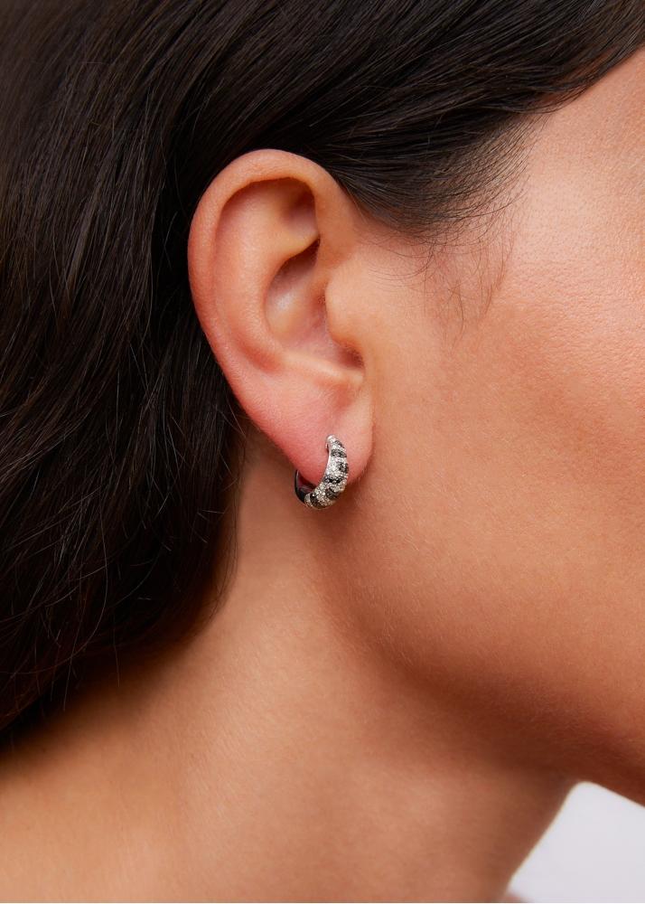 Yvonne Léon Paire De Créoles Zèbre Diamants Pm Or Blanc