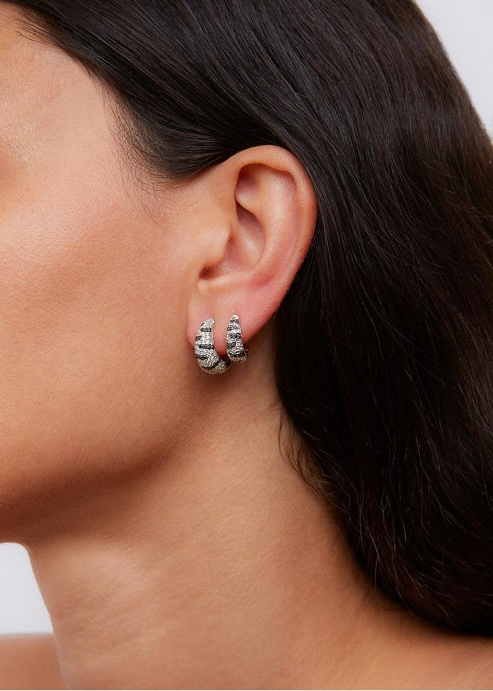 Yvonne Léon Paire De Créoles Zèbre Diamants Pm Or Blanc