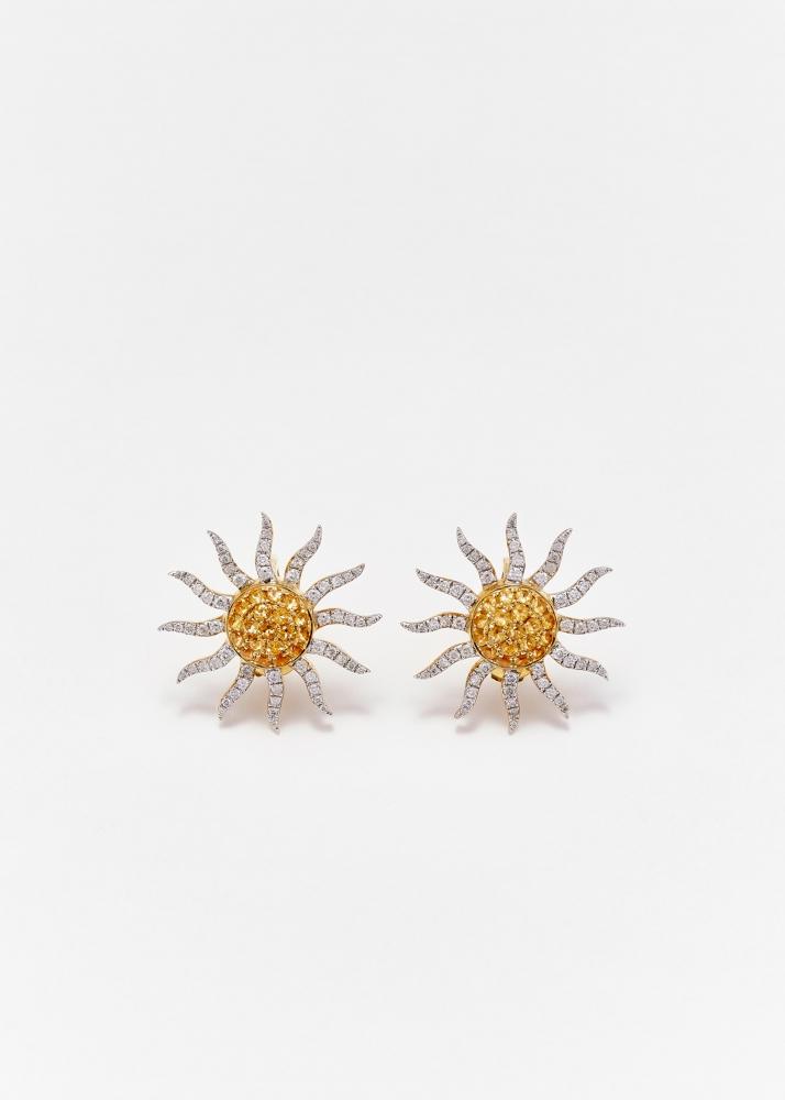 yvonne léon paire de maxi boucles d'oreille soleil 2 ors