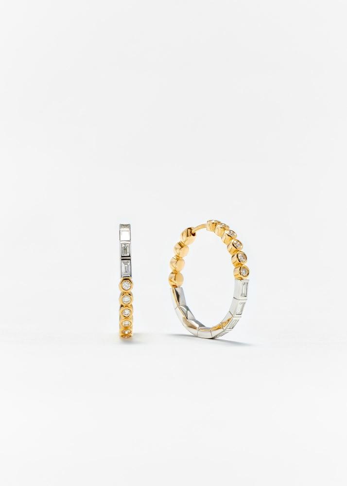 yvonne léon paire de maxi créoles rivière baguettes clos diamants 2 ors