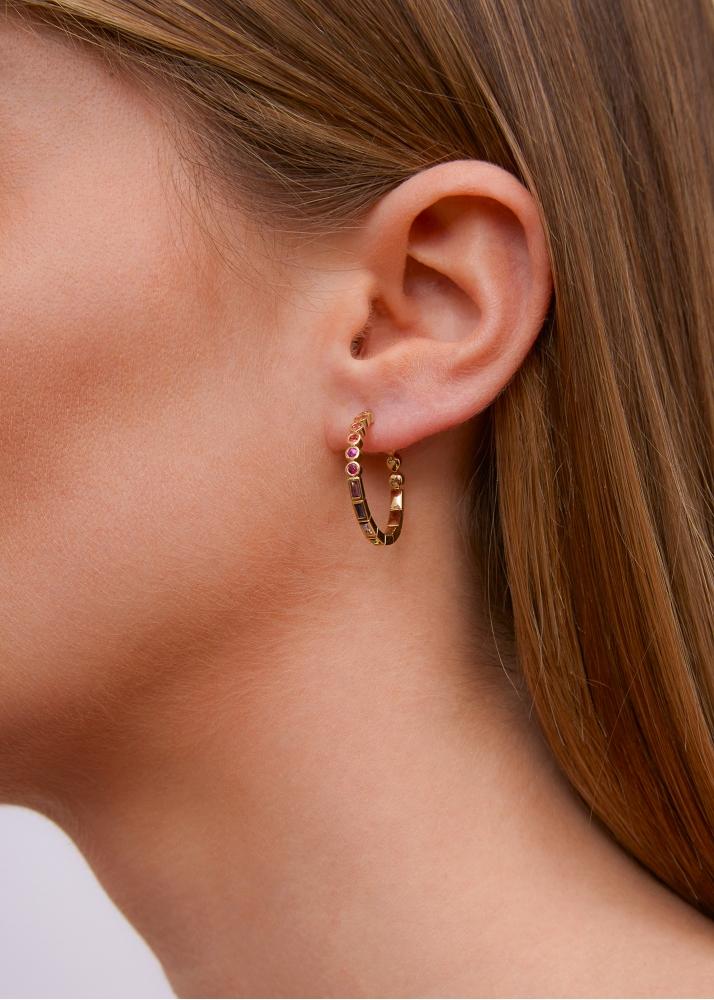 Yvonne Léon Paire De Maxi Créoles Rivière Baguettes Clos Rainbow Or Jaune