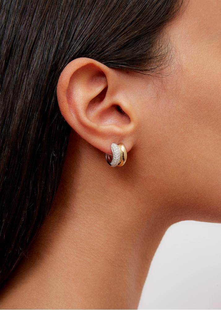 Yvonne Léon Paire De Mini Créoles Bouées Diamants 2 Ors