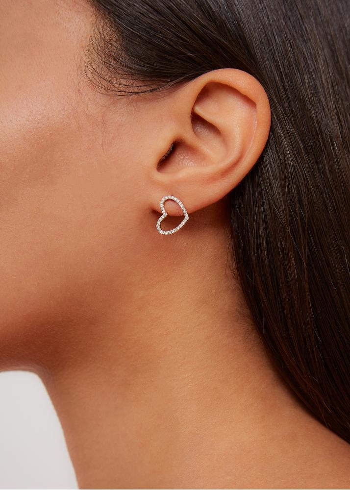 Yvonne Léon Paire De Puce Coeur Et Boucle D'oreille Trio Coeurs Diamants Or Jaune