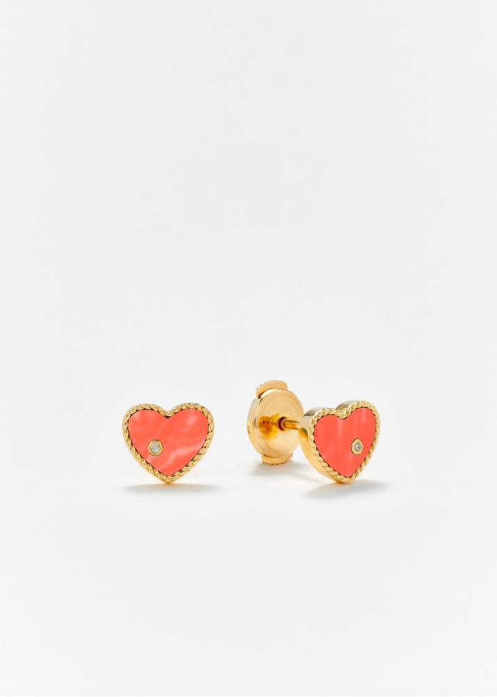 yvonne léon paire de puces baby coeur corail or jaune