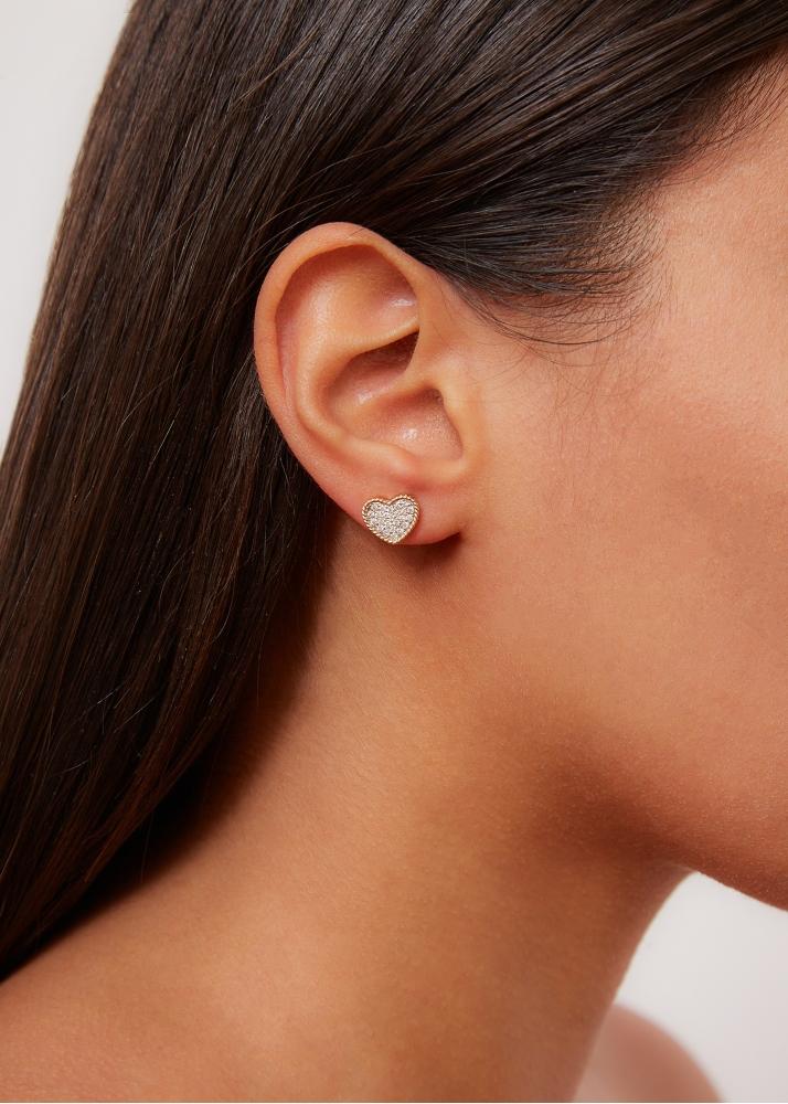 Yvonne Léon Paire De Puces Baby Coeur Diamants Or Jaune