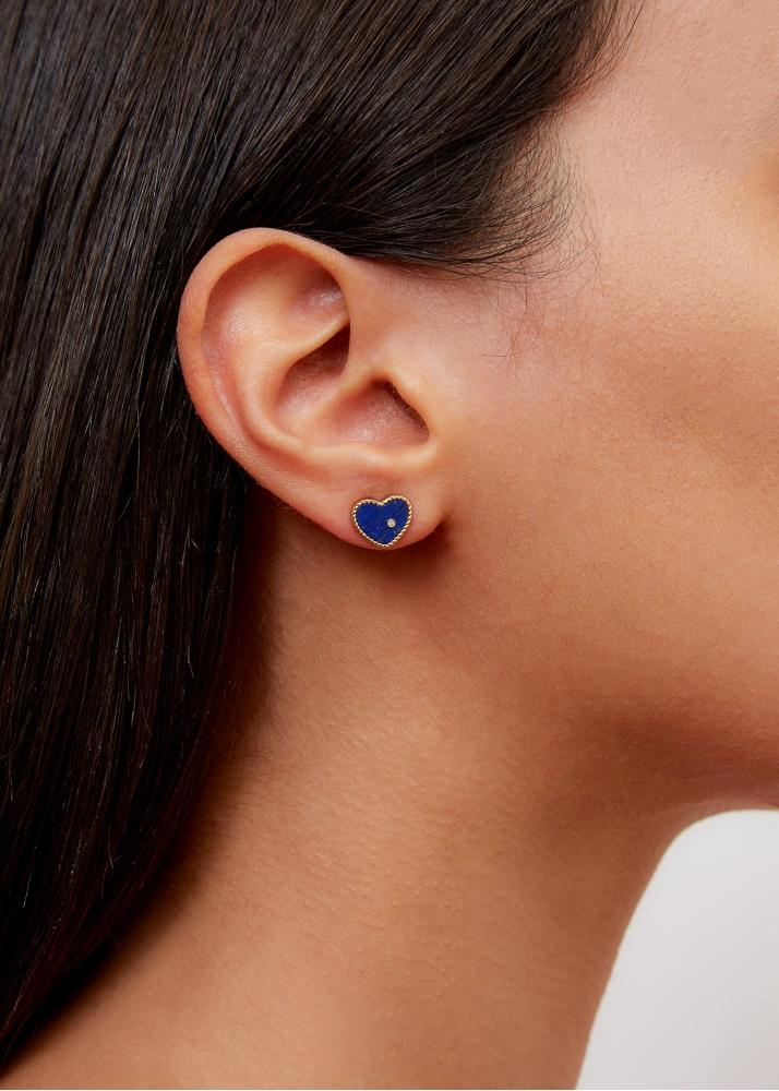 Yvonne Léon Paire De Puces Baby Coeur Lapis Lazuli Or Jaune