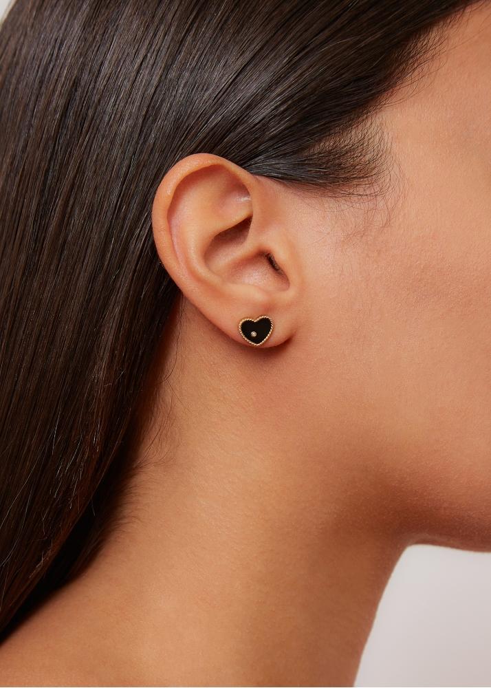 Yvonne Léon Paire De Puces Baby Coeur Onyx Or Jaune