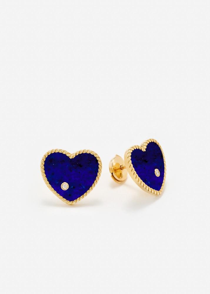 yvonne léon paire de puces coeur lapis lazuli or jaune