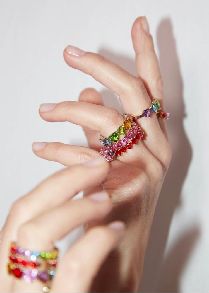 Yvonne Léon Alliance Multi Coeur Rainbow Or Jaune