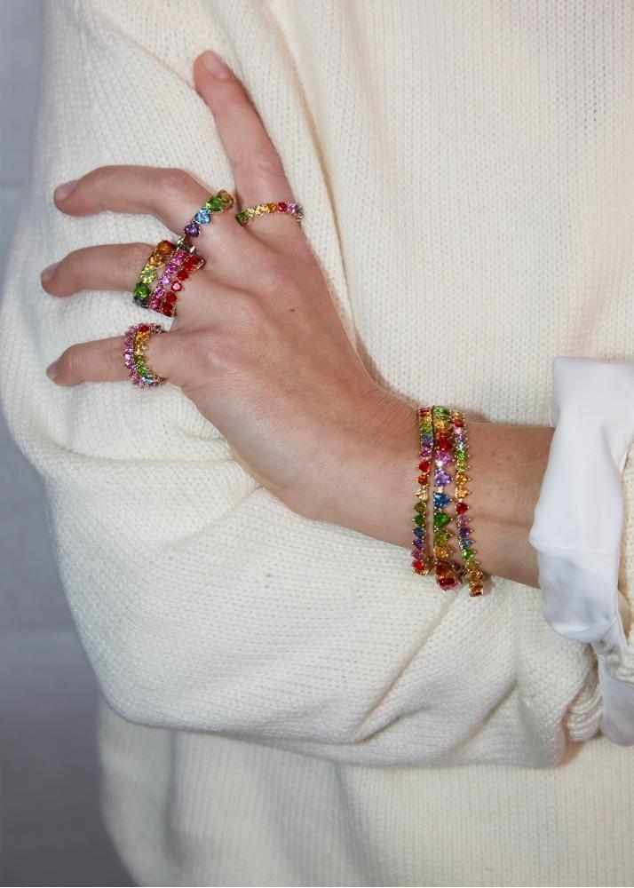 Yvonne Léon Alliance Multi Coeur Rainbow Or Jaune