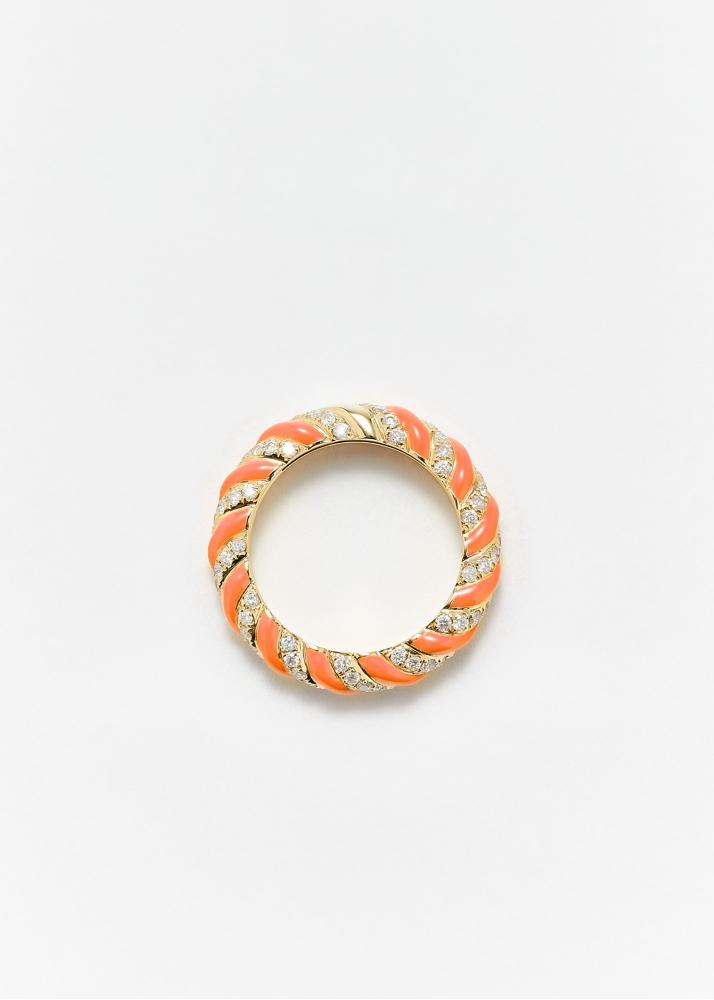 Yvonne Léon Alliance Torsade Email Corail Or Jaune