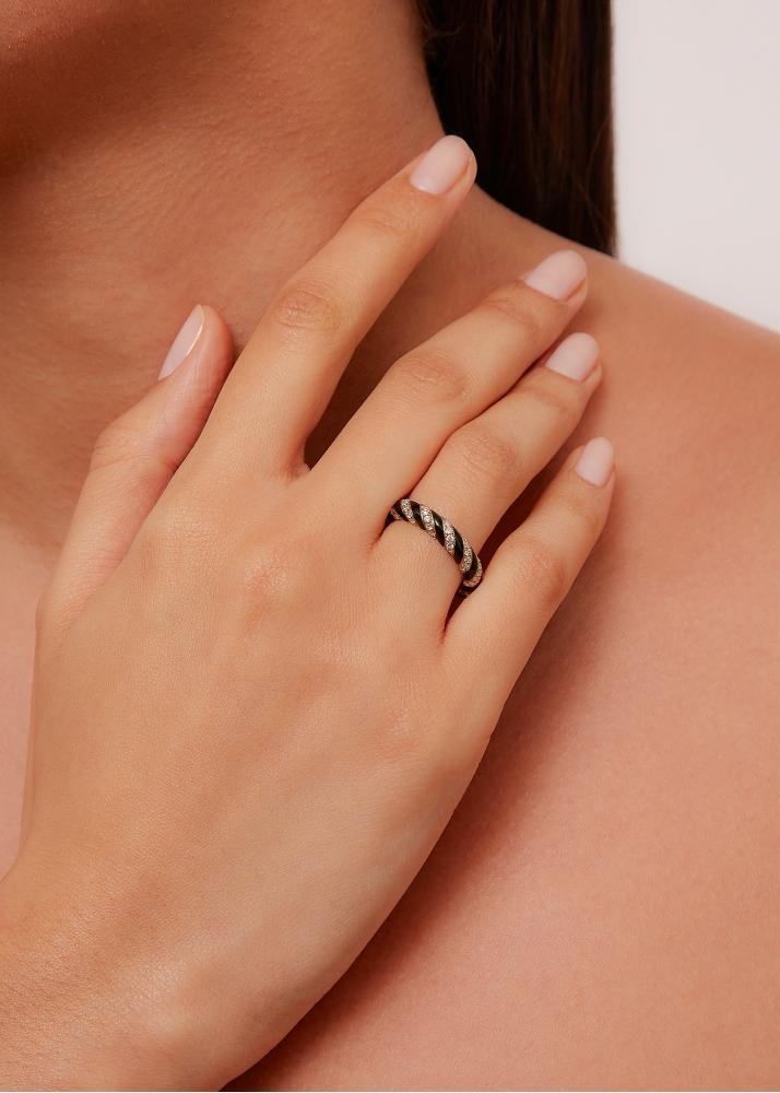 Yvonne Léon Alliance Torsade Email Noir Or Jaune