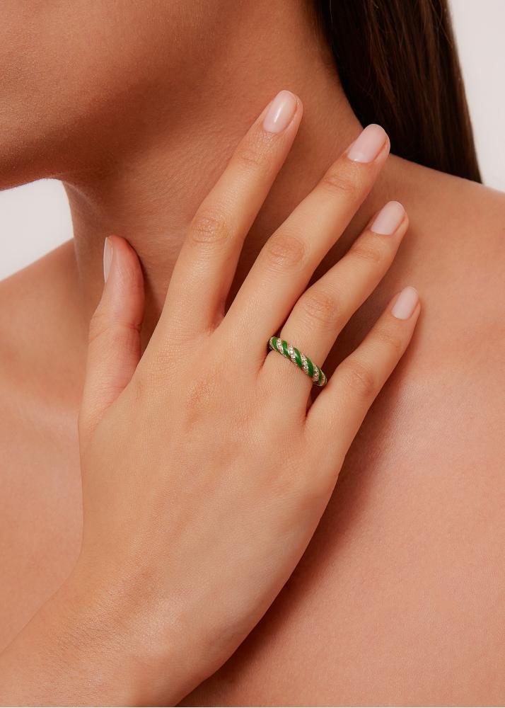 Yvonne Léon Alliance Torsade Email Vert Or Jaune