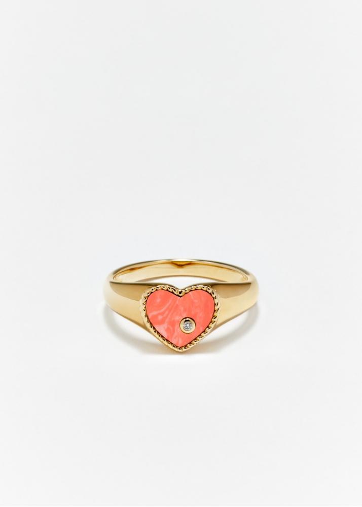 yvonne léon baby chevalière coeur corail or jaune