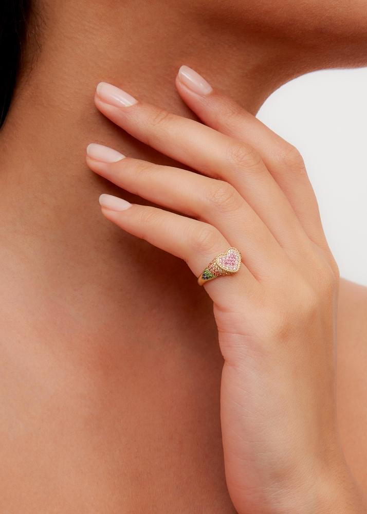 Yvonne Léon Baby Chevalière Coeur Rainbow Or Jaune