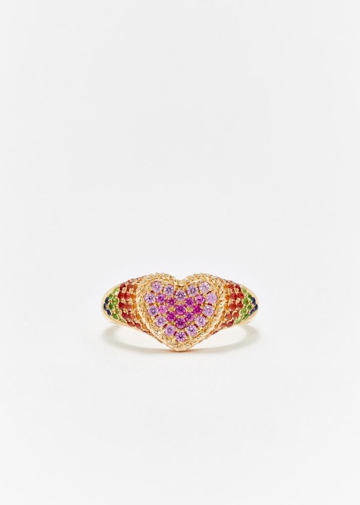 yvonne léon baby chevalière coeur rainbow or jaune