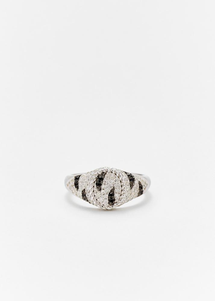 yvonne léon baby chevalière ovale zèbre or blanc