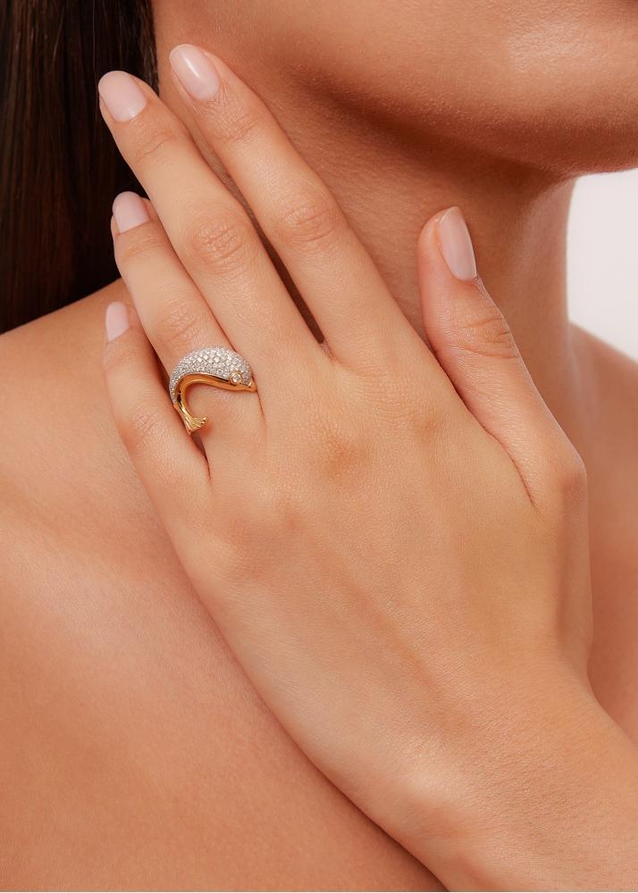 Yvonne Léon Bague Dauphin Diamants Or Jaune