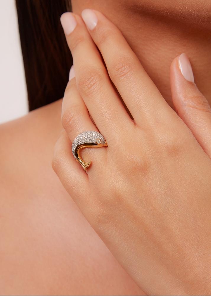 Yvonne Léon Bague Dauphin Diamants Or Jaune