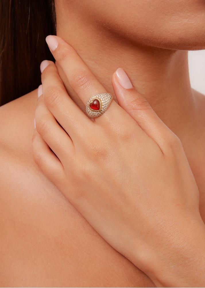 Yvonne Léon Bague Dôme Coeur Or Jaune