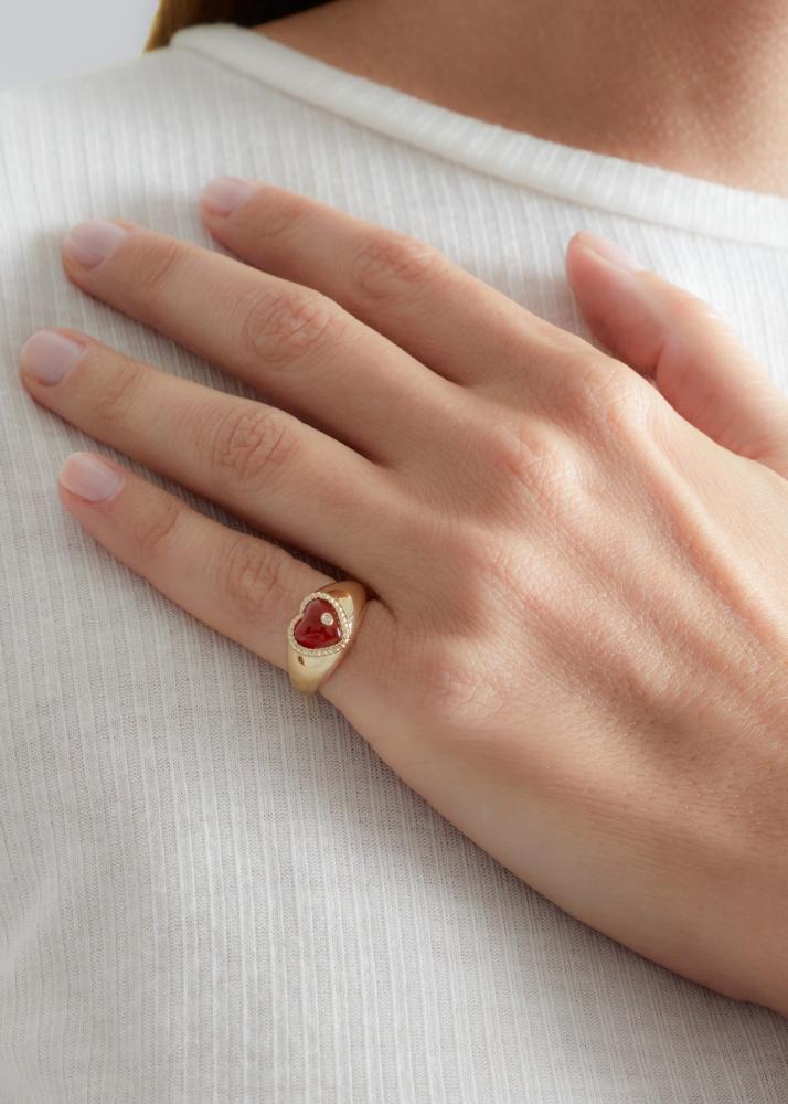 Yvonne Léon Bague Dôme Mini Coeur Or Jaune