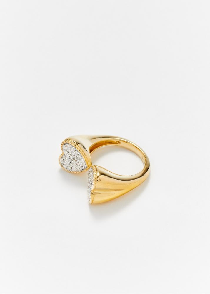 Yvonne Léon Bague Double Coeur Diamants Or Jaune