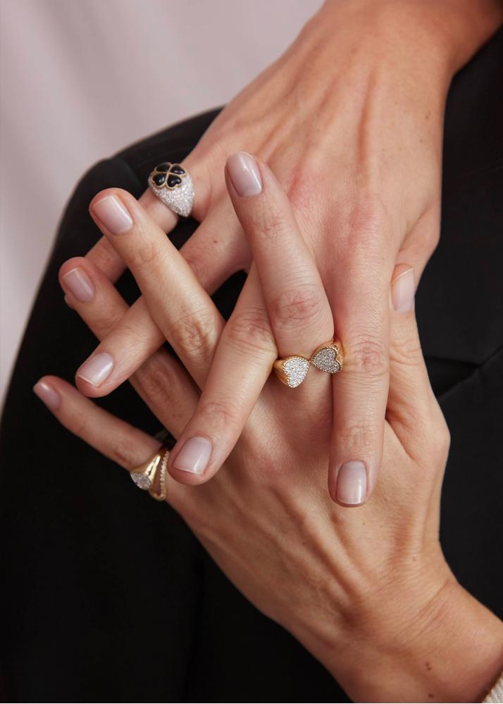 Yvonne Léon Bague Double Coeur Diamants Or Jaune