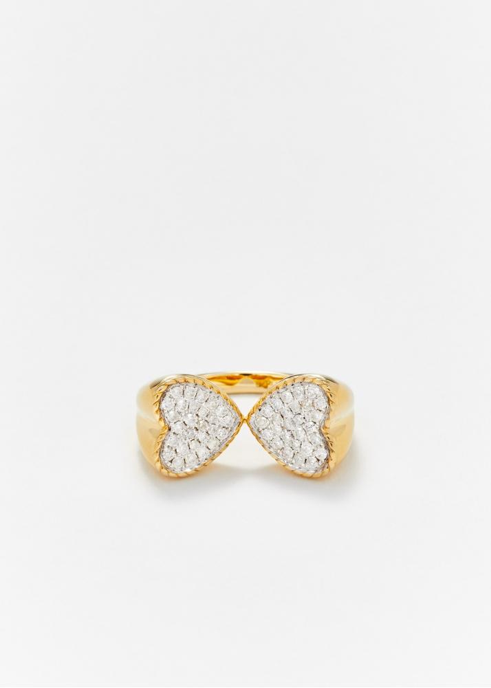 yvonne léon bague double coeur diamants or jaune