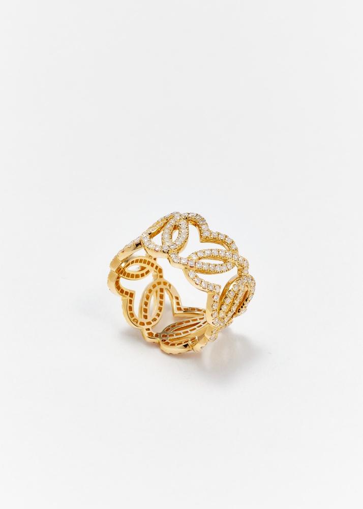 Yvonne Léon Bague Maille Cœur Diamants Or Jaune