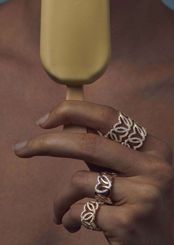 Yvonne Léon Bague Maille Cœur Diamants Or Jaune