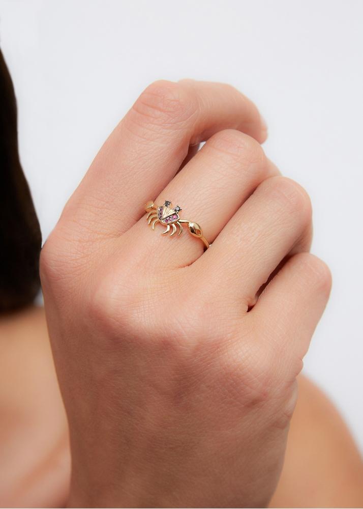 Yvonne Léon Bague Mini Crabe Rubis Or Jaune