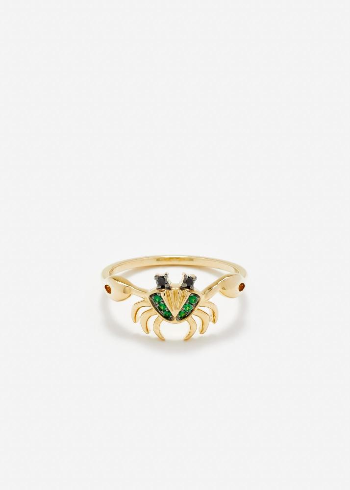 yvonne léon bague mini crabe tsavorites or jaune