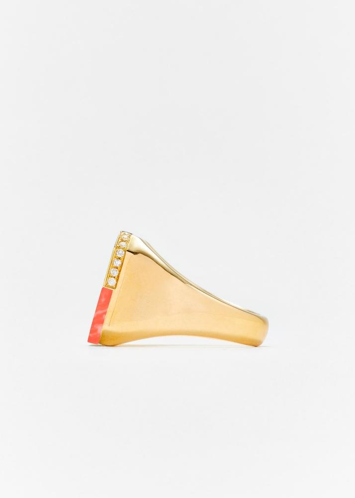Yvonne Léon Bague Petit Damier Corail Or Jaune