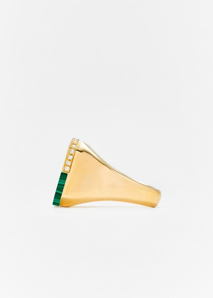 Yvonne Léon Bague Petit Damier Malachite Or Jaune