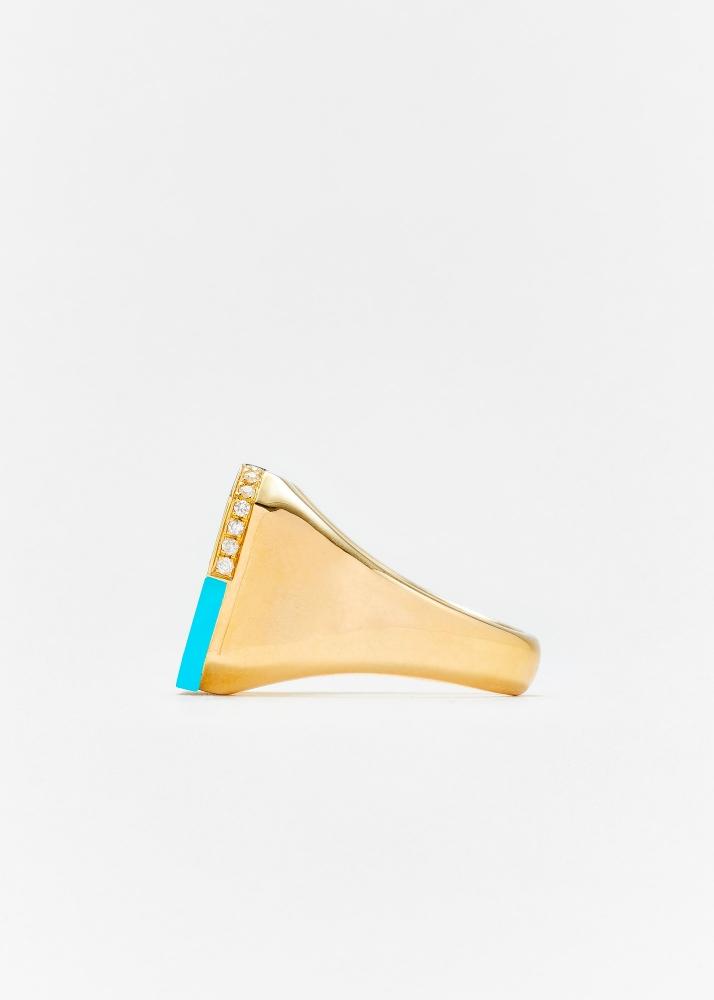 Yvonne Léon Bague Petit Damier Turquoise Or Jaune