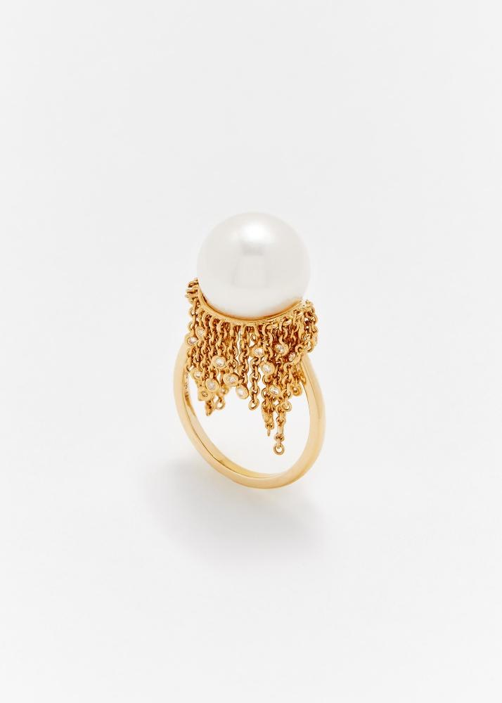 yvonne léon bague pompon perle or jaune