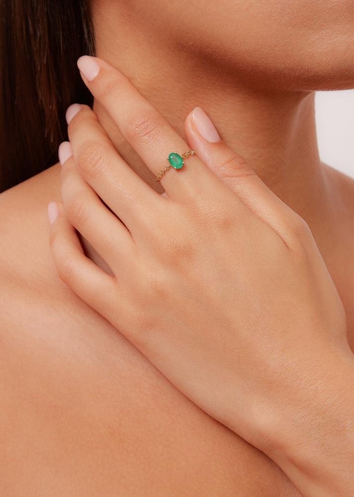 Yvonne Léon Bague Solitaire émeraude Or Jaune